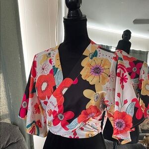 SHEIN Multicolor Floral Kimono Sleeve Blouse